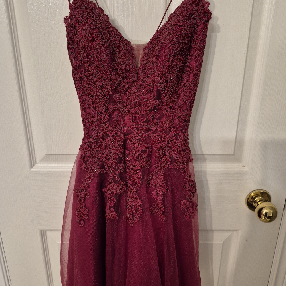 Elegant Lace Burgundy Prom Dress